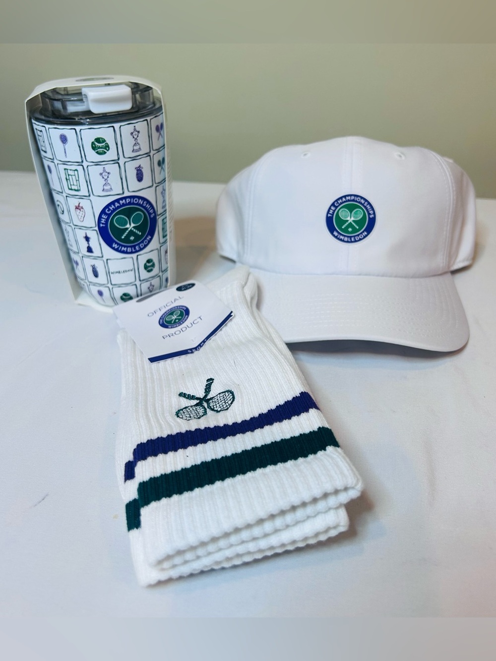Wimbledon Championships Souvenir Items: Insulated Travel Mug, Socks Baseball Hat